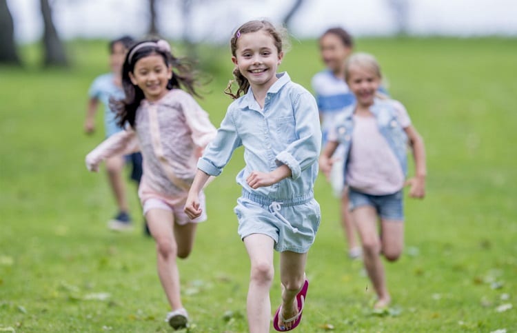 children running in the backyard