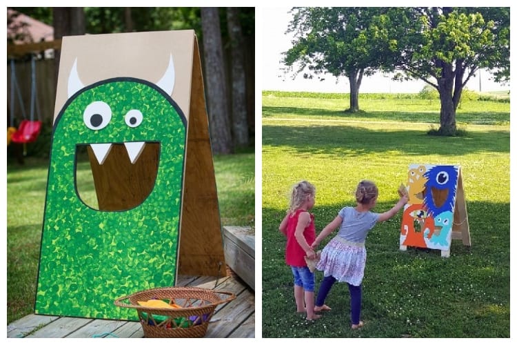 playing monster bean bag toss