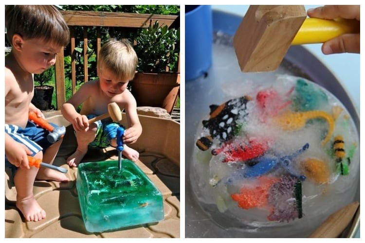 kids playing Ice Block Treasure Hunt